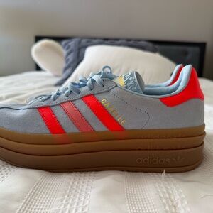 Adidas Gazelle Sneakers in Light Blue and Bright Red